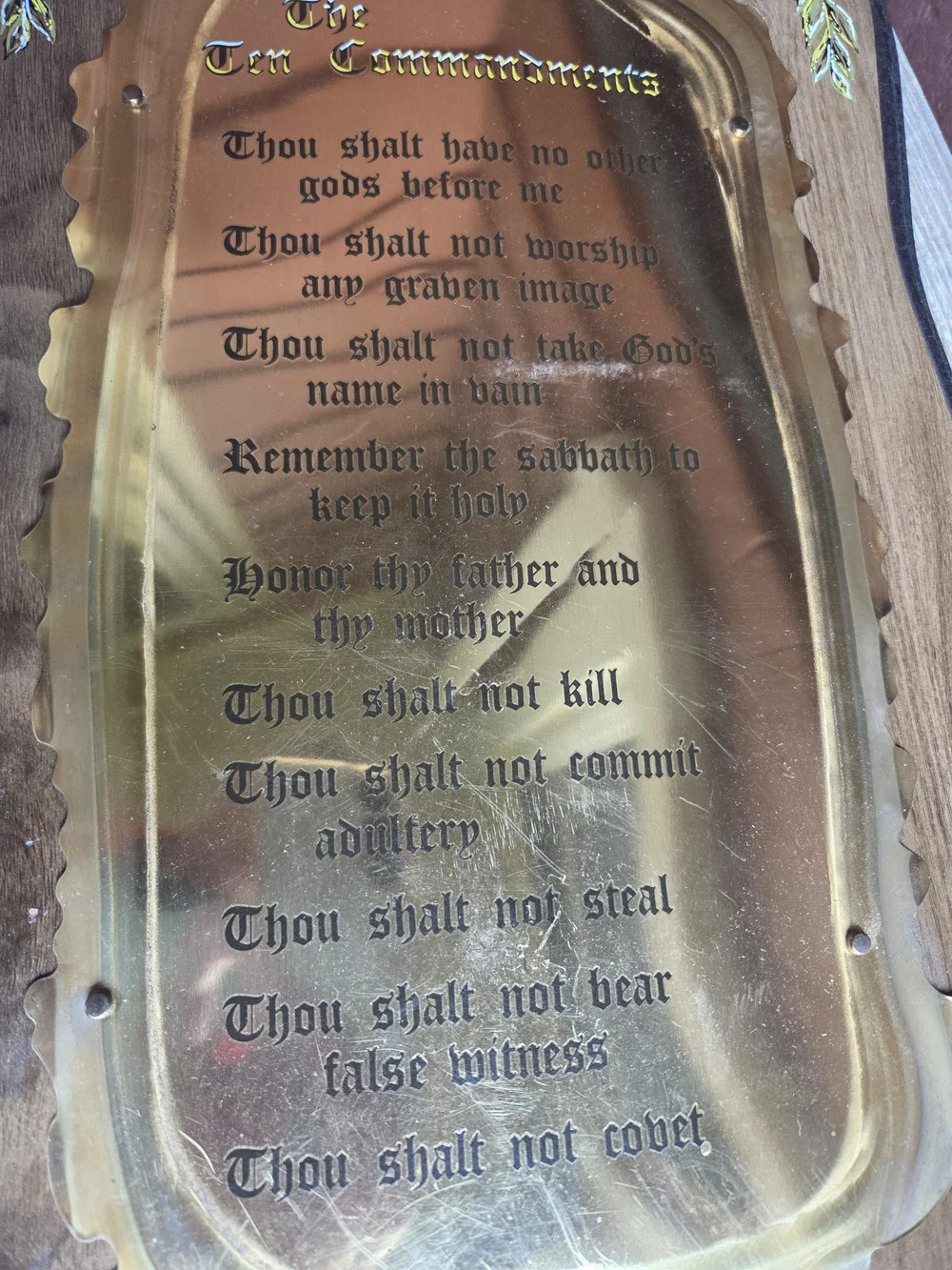 Vintage Home Interiors Homco The Ten Commandments Brass Wood Wall Plaque 10”x18”